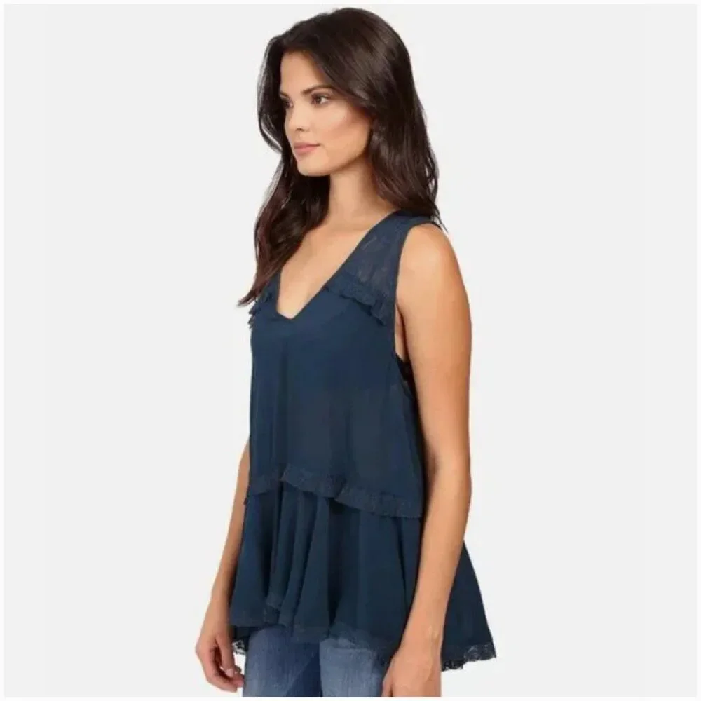Free People Intimately Free Trapeze Cami Lace Boho Deep V Top in Sapphire Small